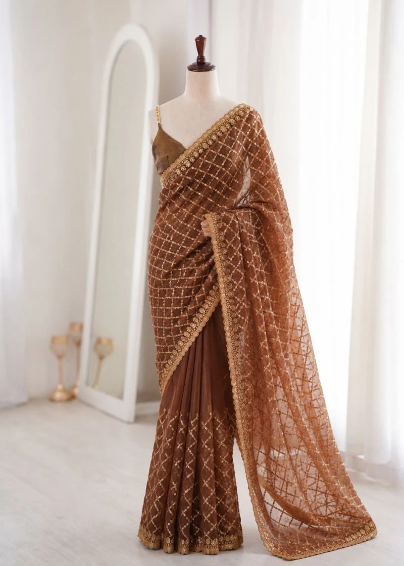 Kc 952 Nc Moss Sequence Zari Worked Saree Collection