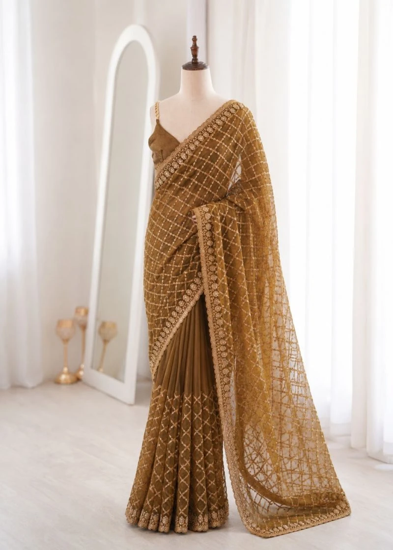 Kc 952 Nc Moss Sequence Zari Worked Saree Collection