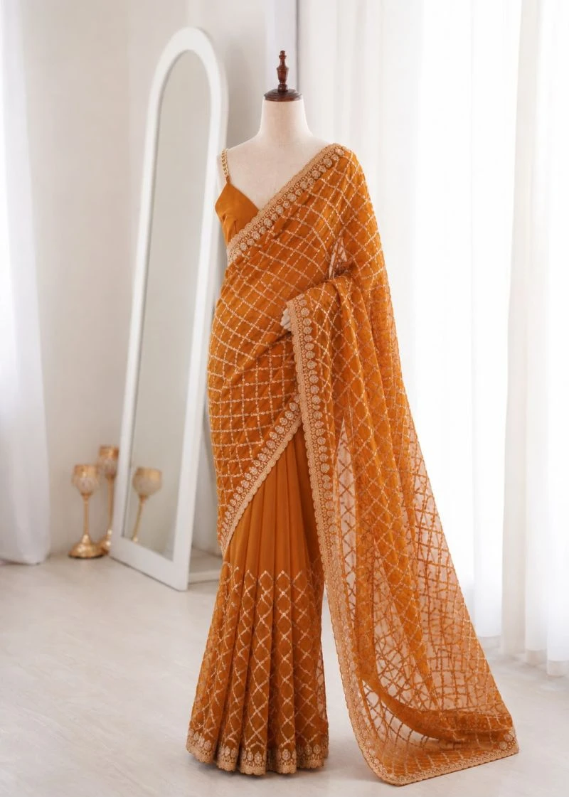 Kc 952 Nc Moss Sequence Zari Worked Saree Collection