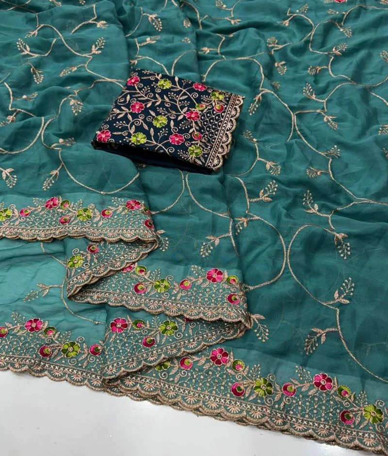 Kc 993 Star Georgette Embroidered Saree Collection