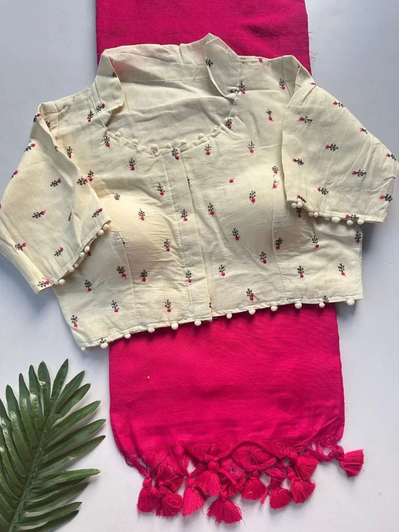 Khadi Vol 29 Khadi Collar Blouse with Cotton Saree