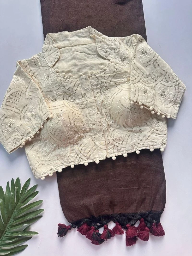 Khadi Vol 29 Khadi Collar Blouse with Cotton Saree