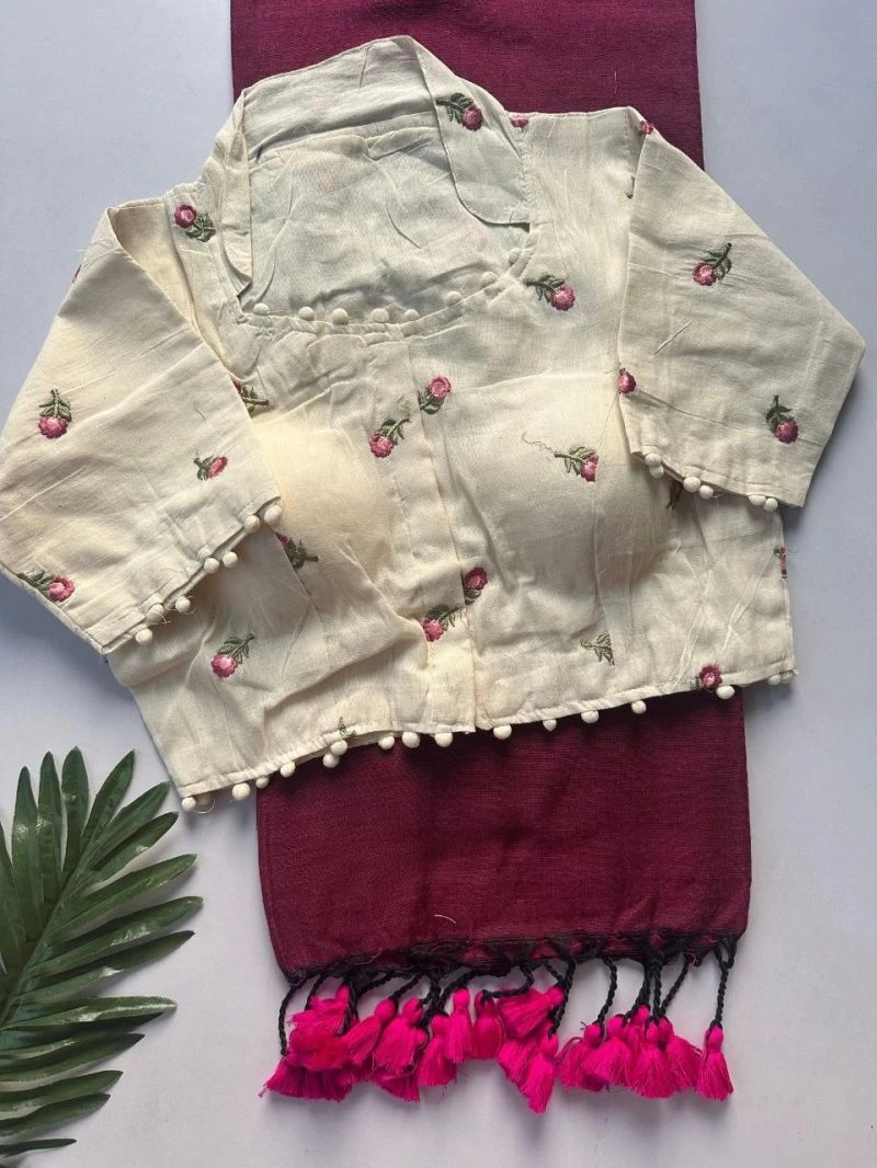 Khadi Vol 29 Khadi Collar Blouse with Cotton Saree