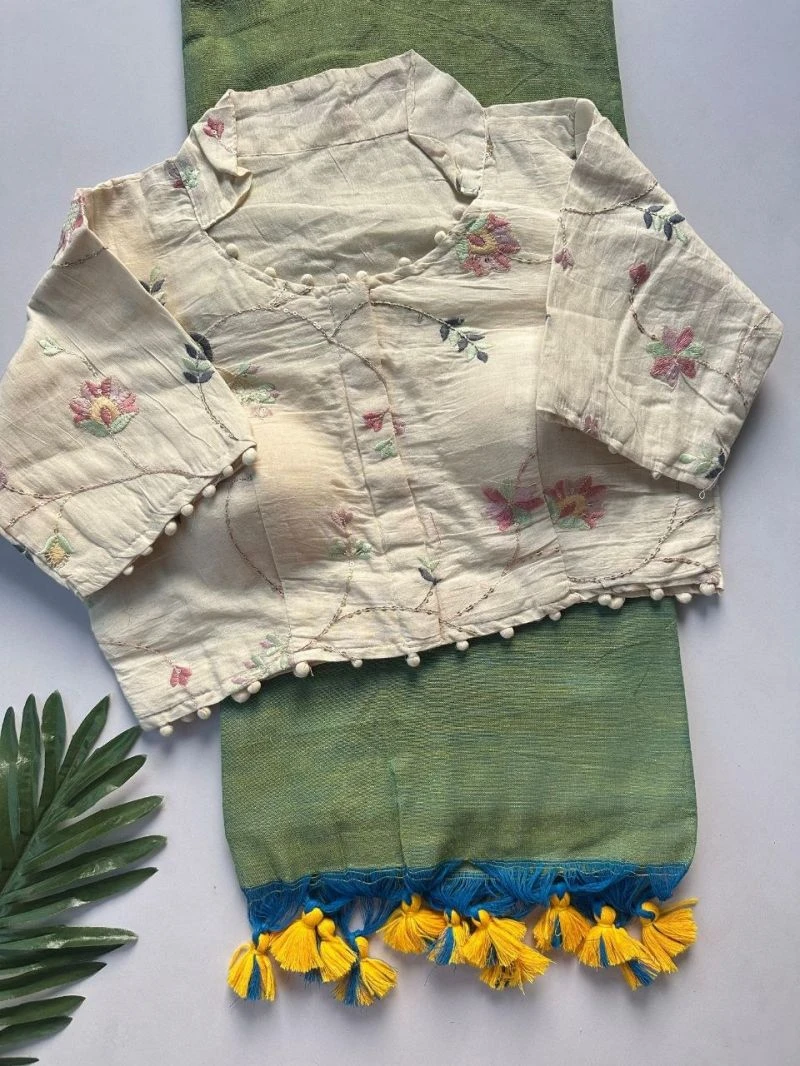 Khadi Vol 29 Khadi Collar Blouse with Cotton Saree