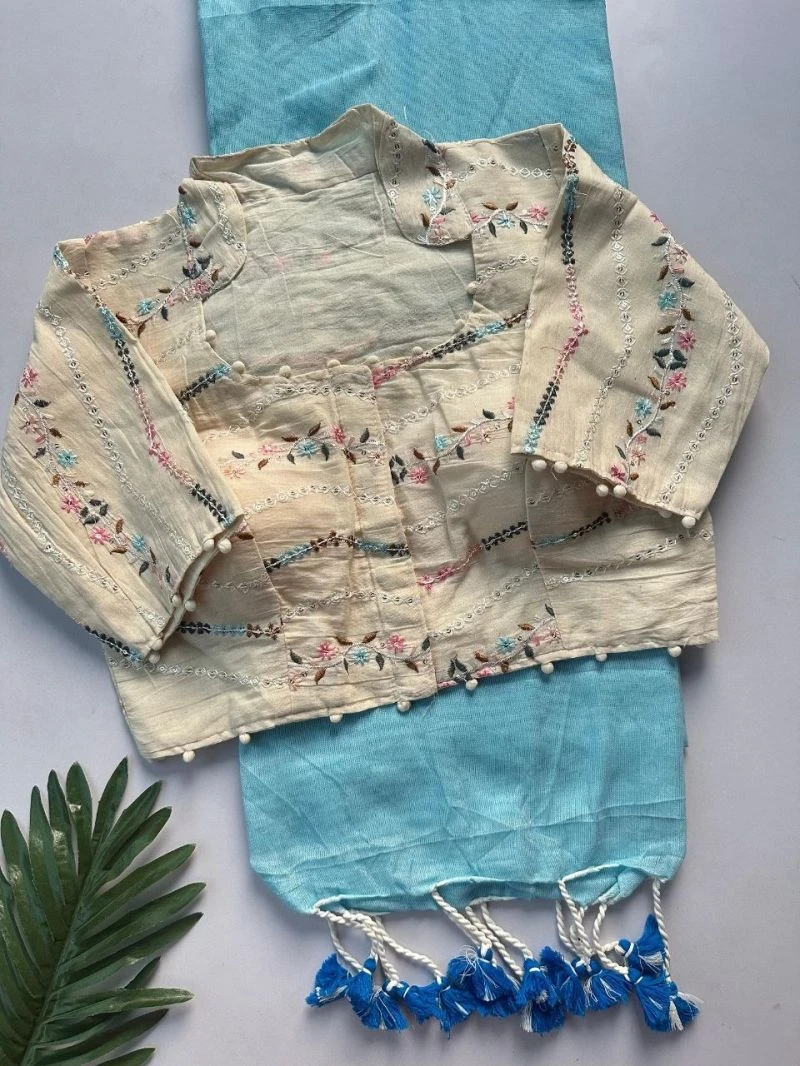Khadi Vol 29 Khadi Collar Blouse with Cotton Saree