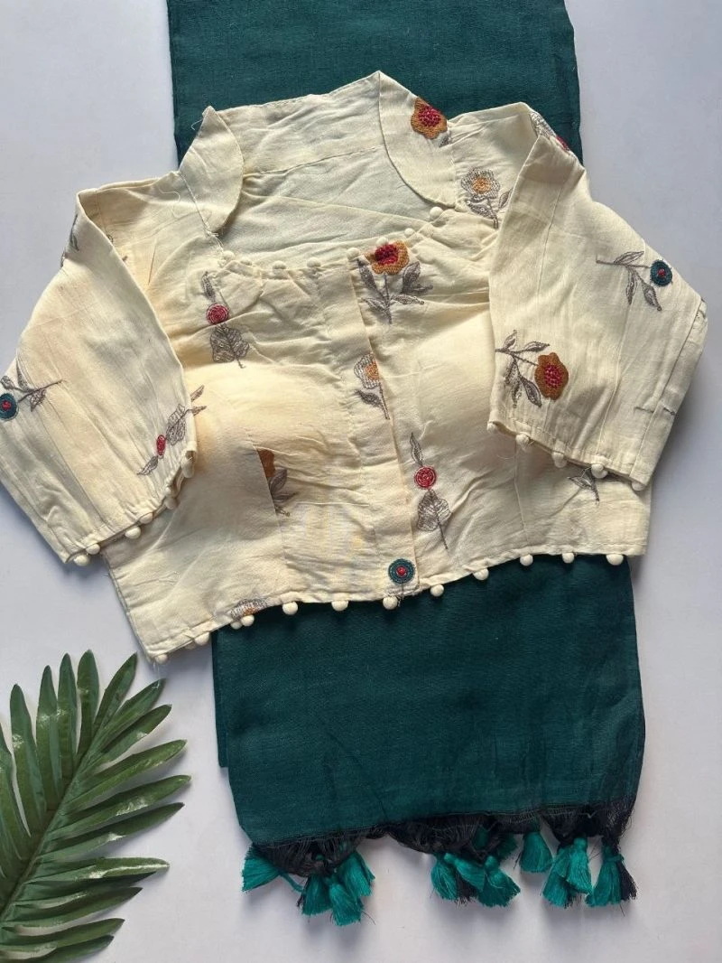 Khadi Vol 29 Khadi Collar Blouse with Cotton Saree