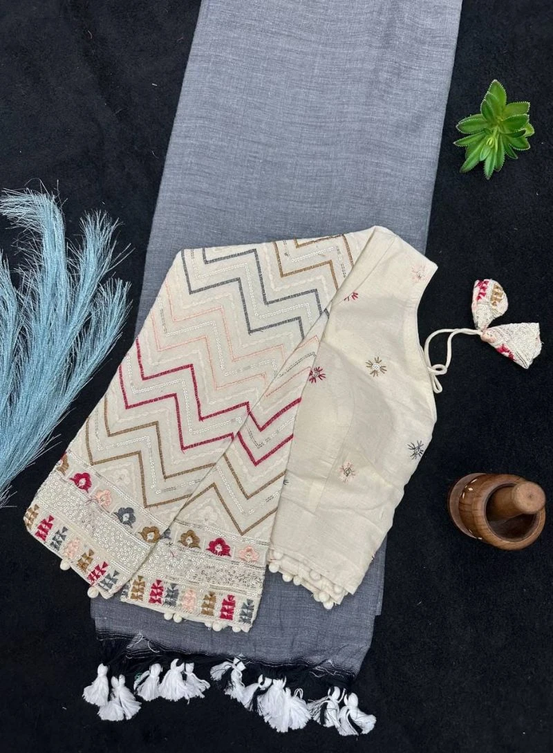 Khadi Vol 31 Hk 18 Khadi Cotton Saree with Embroidered Blouse