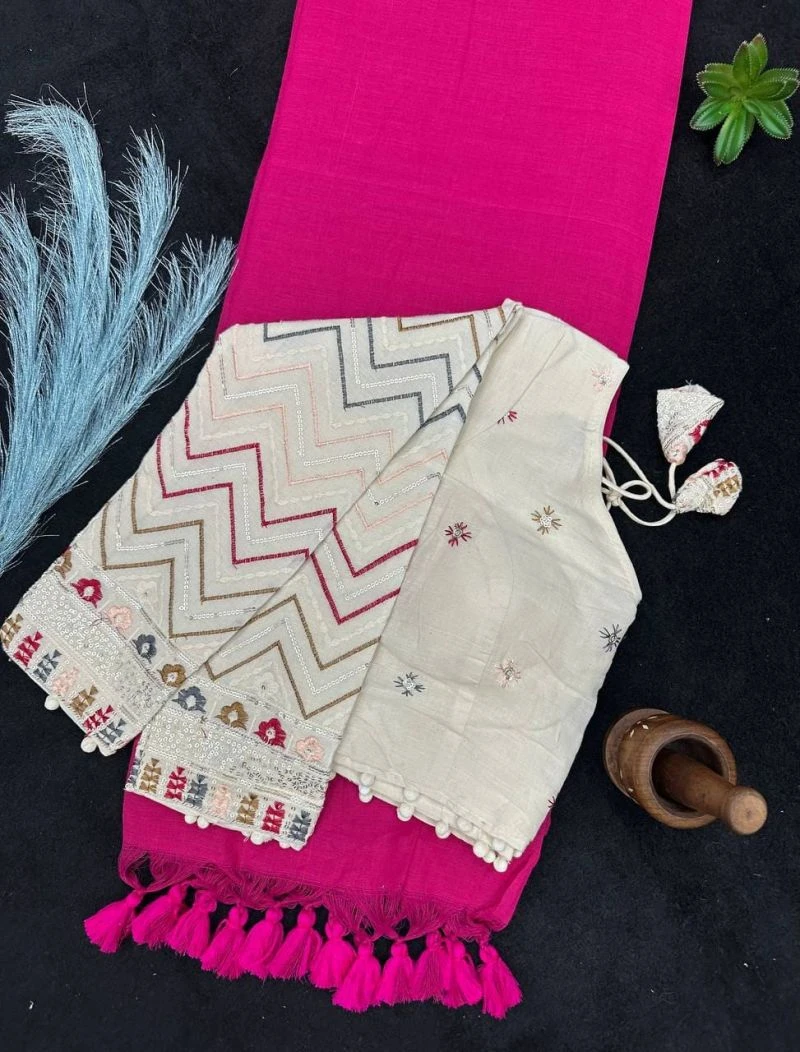 Khadi Vol 31 Hk 18 Khadi Cotton Saree with Embroidered Blouse