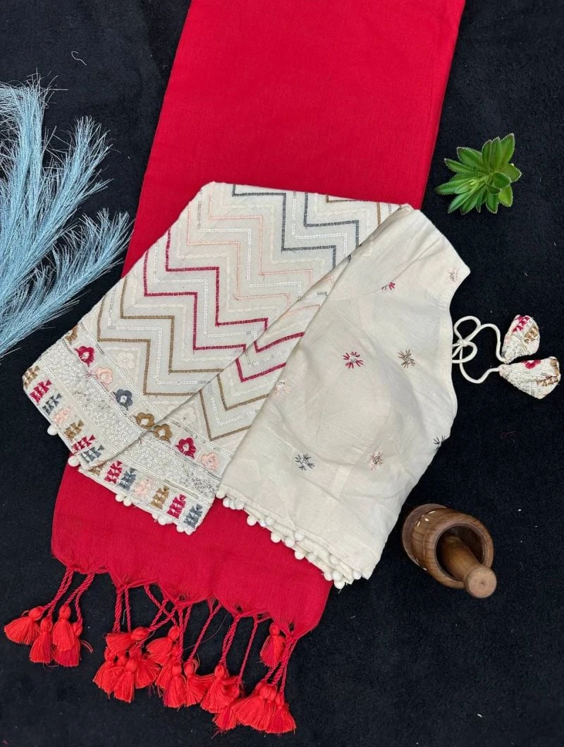 Khadi Vol 31 Hk 18 Khadi Cotton Saree with Embroidered Blouse