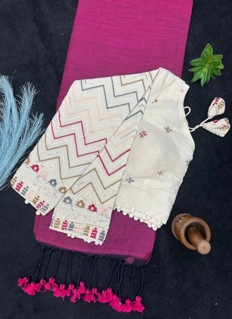 Khadi Vol 31 Hk 18 Khadi Cotton Saree with Embroidered Blouse