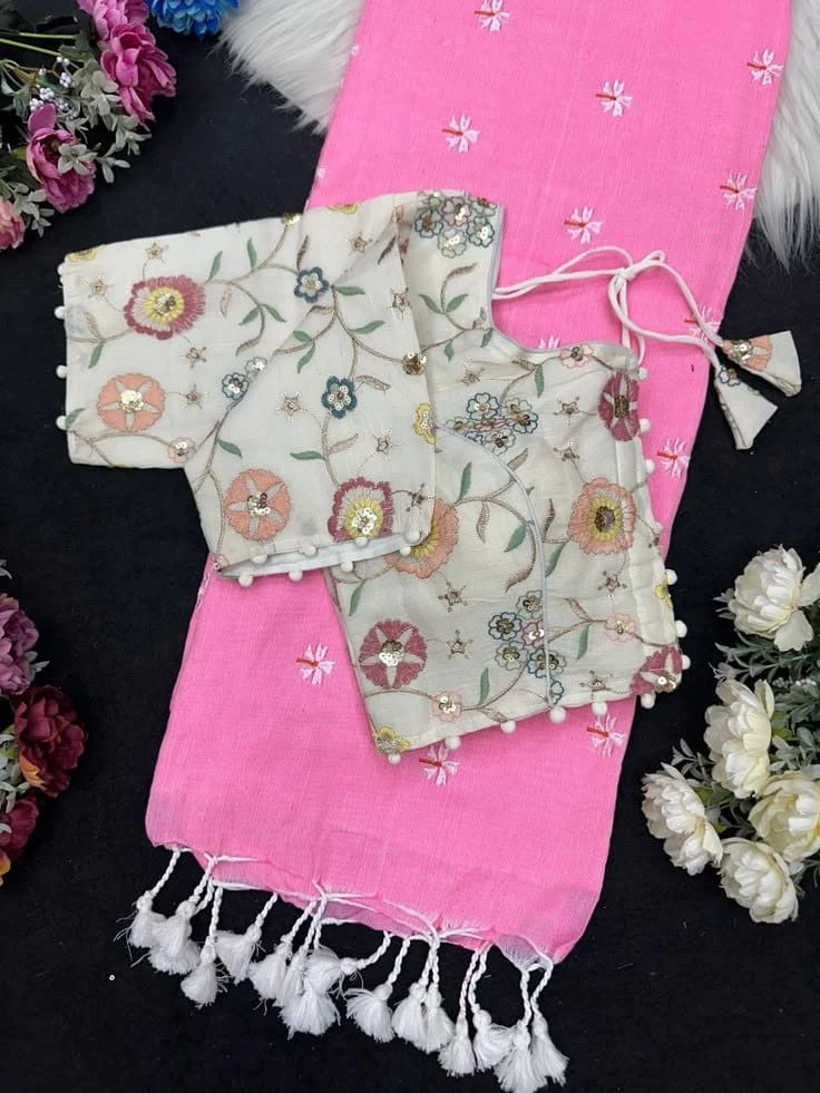 Khadi Vol 41 Khadi Cotton Latkan Embroidered Saree with Blouse