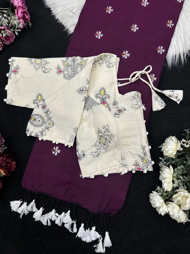 Khadi Vol 41 Khadi Cotton Latkan Embroidered Saree with Blouse