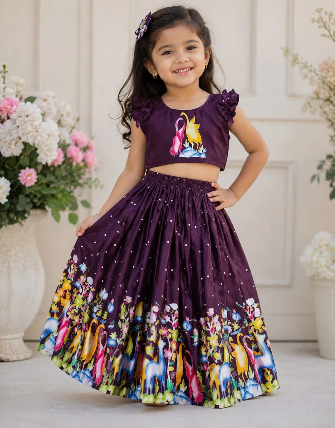 Kids Designer Kediya Style Twill Cotton Lehenga Set