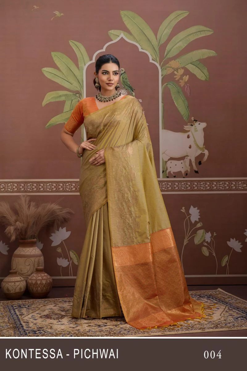Kontessa Pichwai Tussar Silk Handloom Weaving Designer Saree