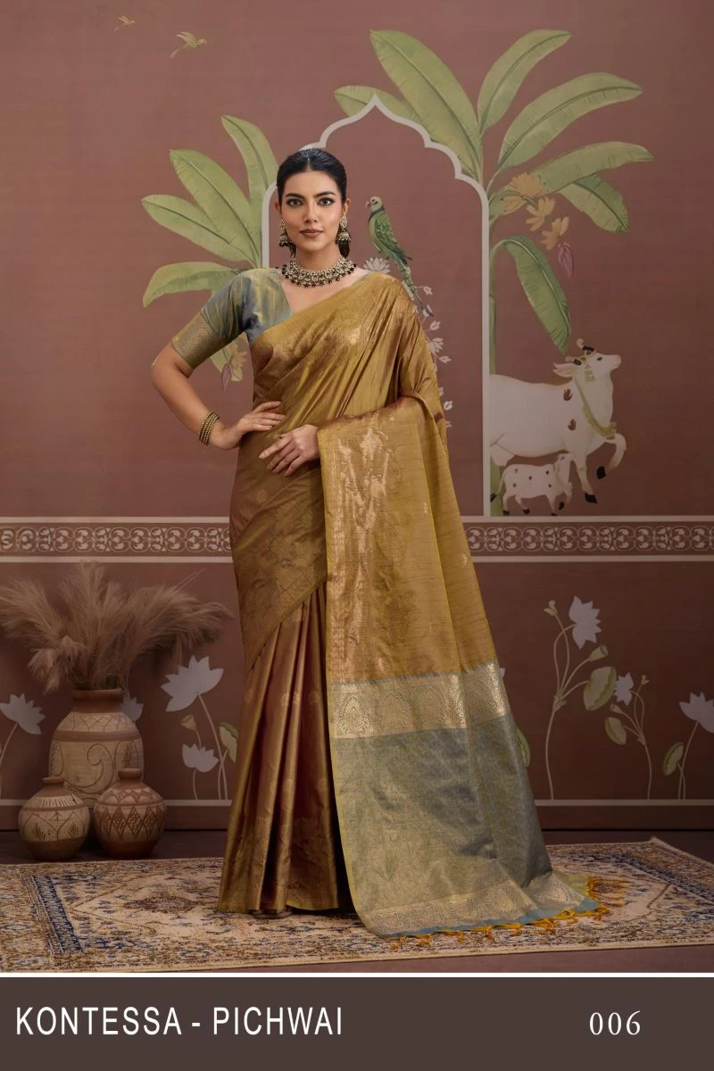 Kontessa Pichwai Tussar Silk Handloom Weaving Designer Saree
