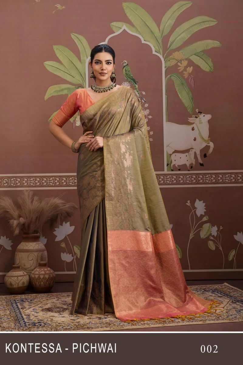 Kontessa Pichwai Tussar Silk Handloom Weaving Designer Saree