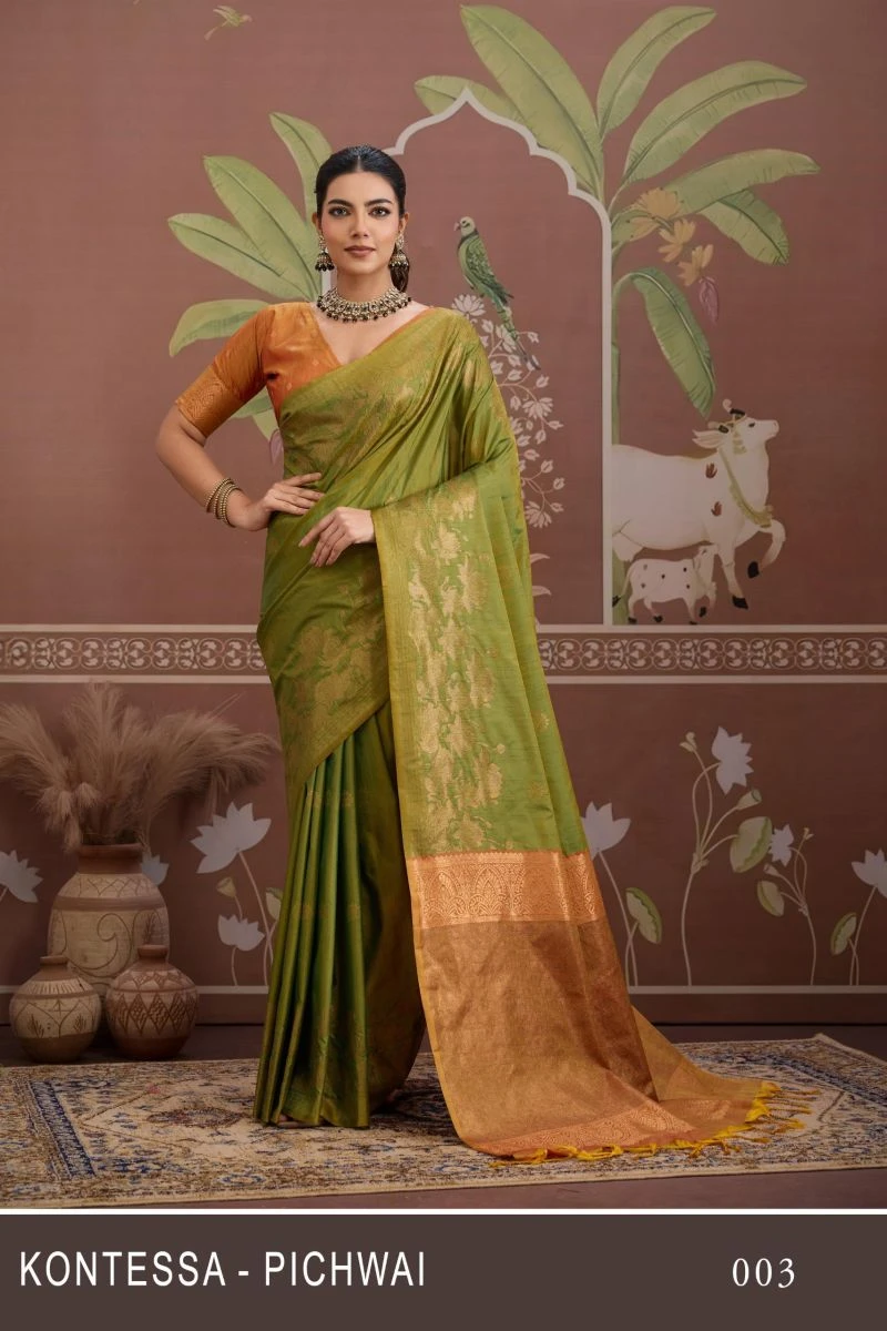 Kontessa Pichwai Tussar Silk Handloom Weaving Designer Saree