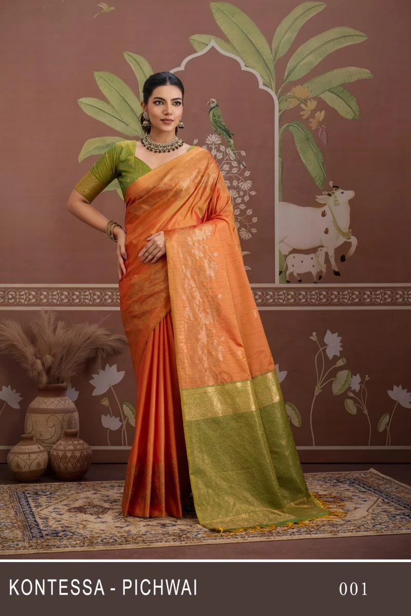 Kontessa Pichwai Tussar Silk Handloom Weaving Designer Saree