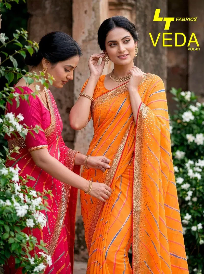 Lt Veda Vol 1 Dull Moss Handwork Saree Collection