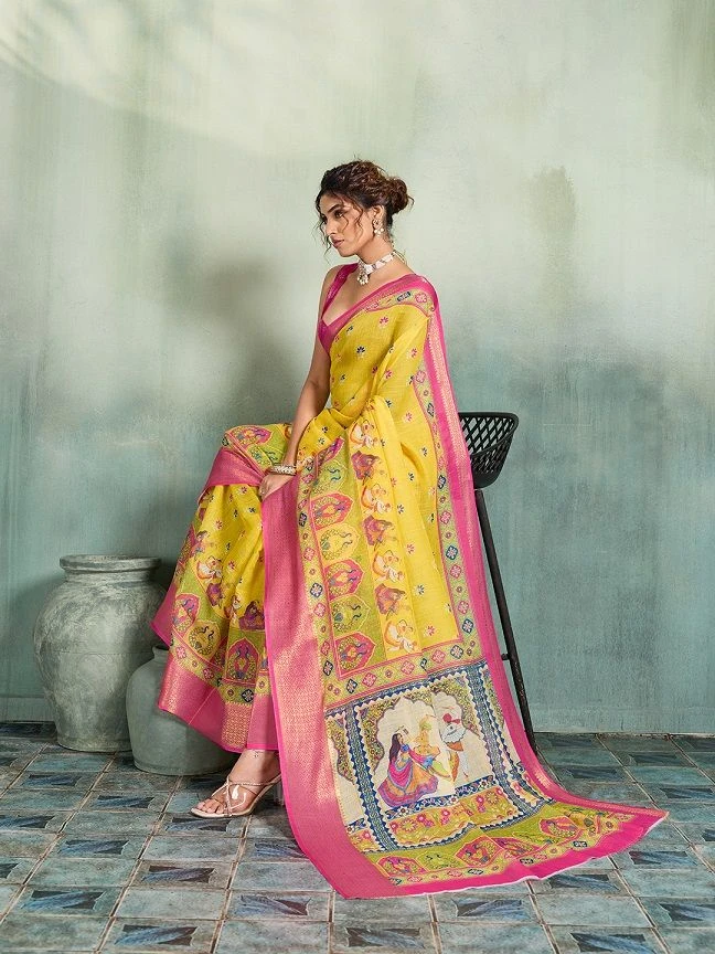 Maahi 239 Linen Printed with Zari Border Saree Collection 6