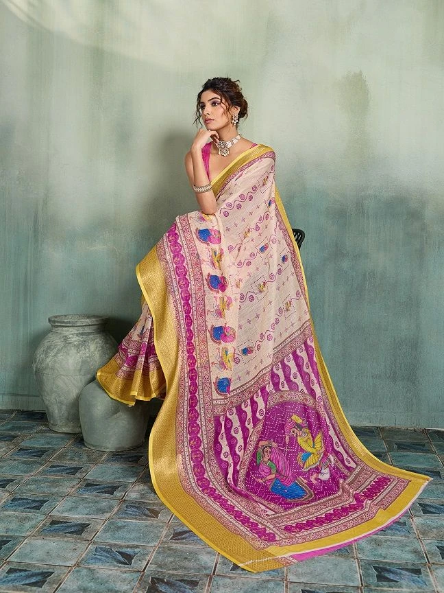 Maahi 239 Linen Printed with Zari Border Saree Collection 7