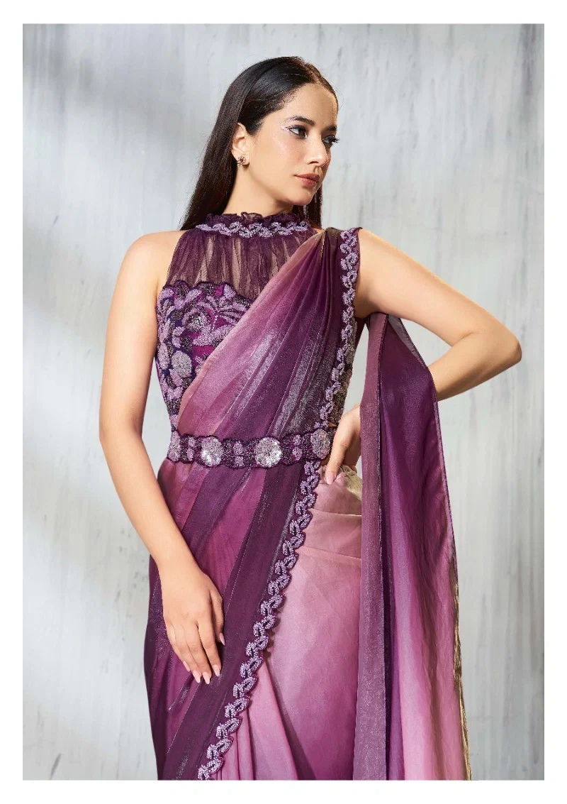 Mahotsav Mohmanthan 25600 Soiree Two Tone Satin Silk Beads Embroidered Saree Collection