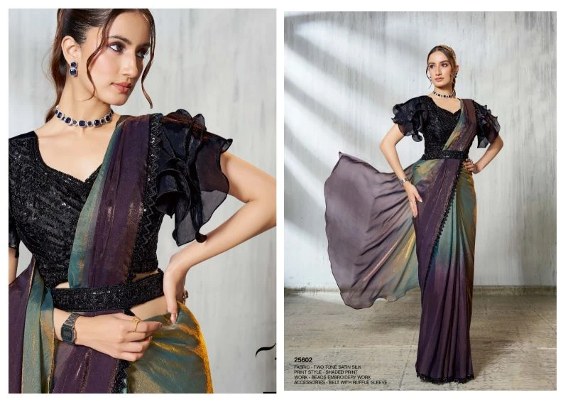 Mahotsav Mohmanthan 25600 Soiree Two Tone Satin Silk Beads Embroidered Saree Collection