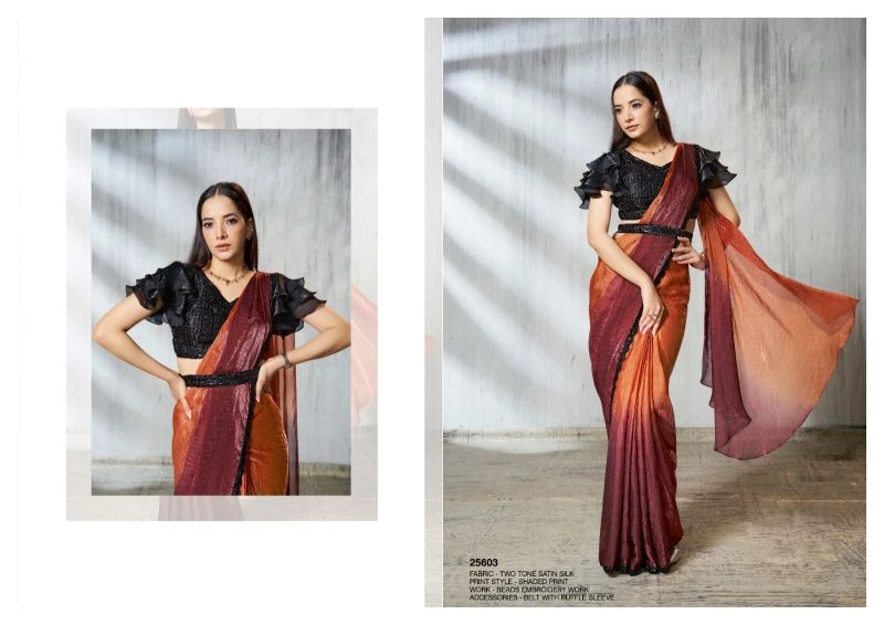 Mahotsav Mohmanthan 25600 Soiree Two Tone Satin Silk Beads Embroidered Saree Collection