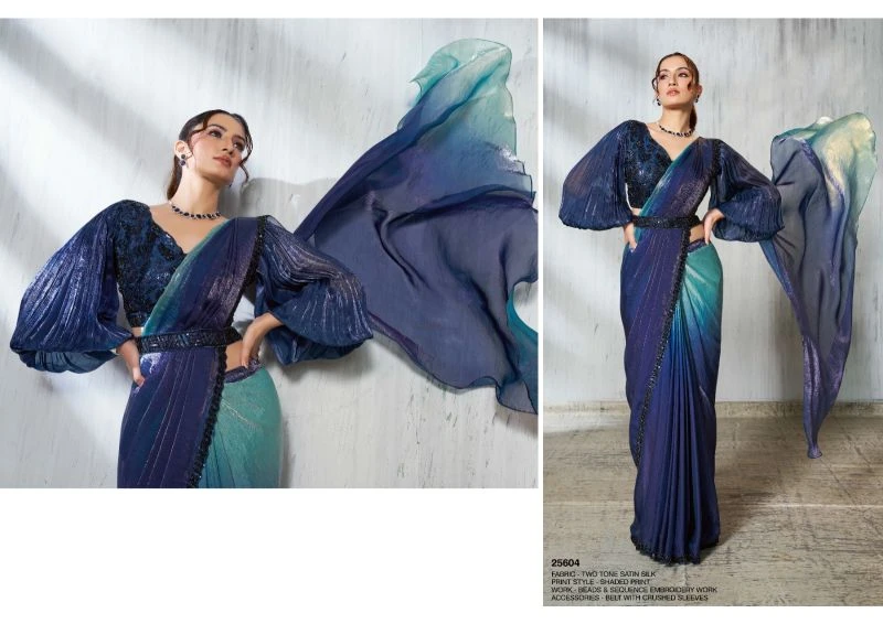 Mahotsav Mohmanthan 25600 Soiree Two Tone Satin Silk Beads Embroidered Saree Collection