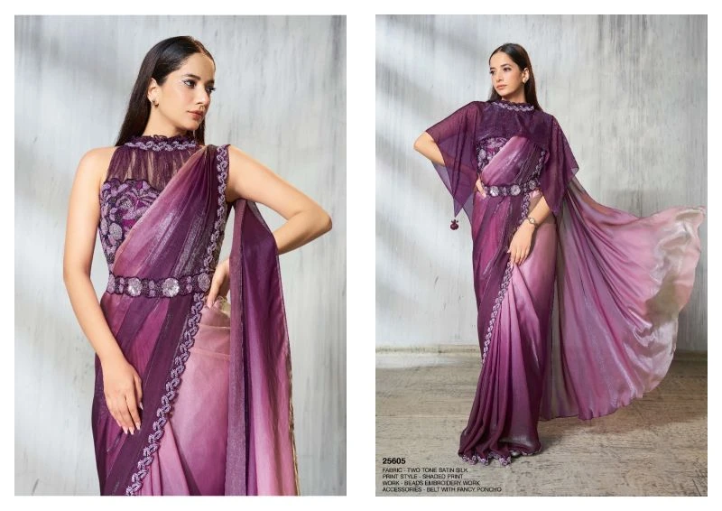 Mahotsav Mohmanthan 25600 Soiree Two Tone Satin Silk Beads Embroidered Saree Collection