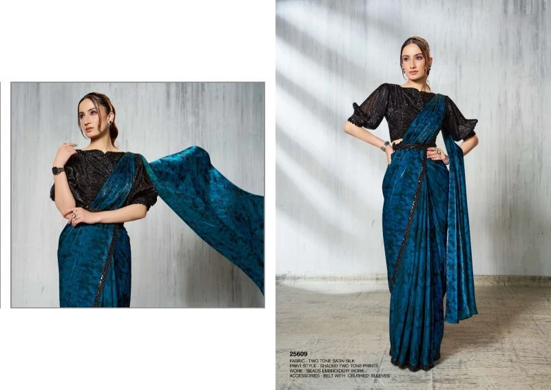 Mahotsav Mohmanthan 25600 Soiree Two Tone Satin Silk Beads Embroidered Saree Collection