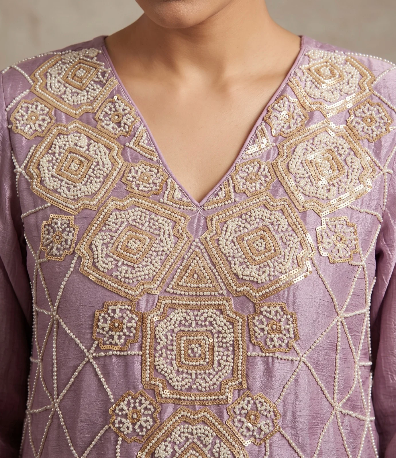 Maleeka Premium Chinon Beads Work Sharara Suit Set