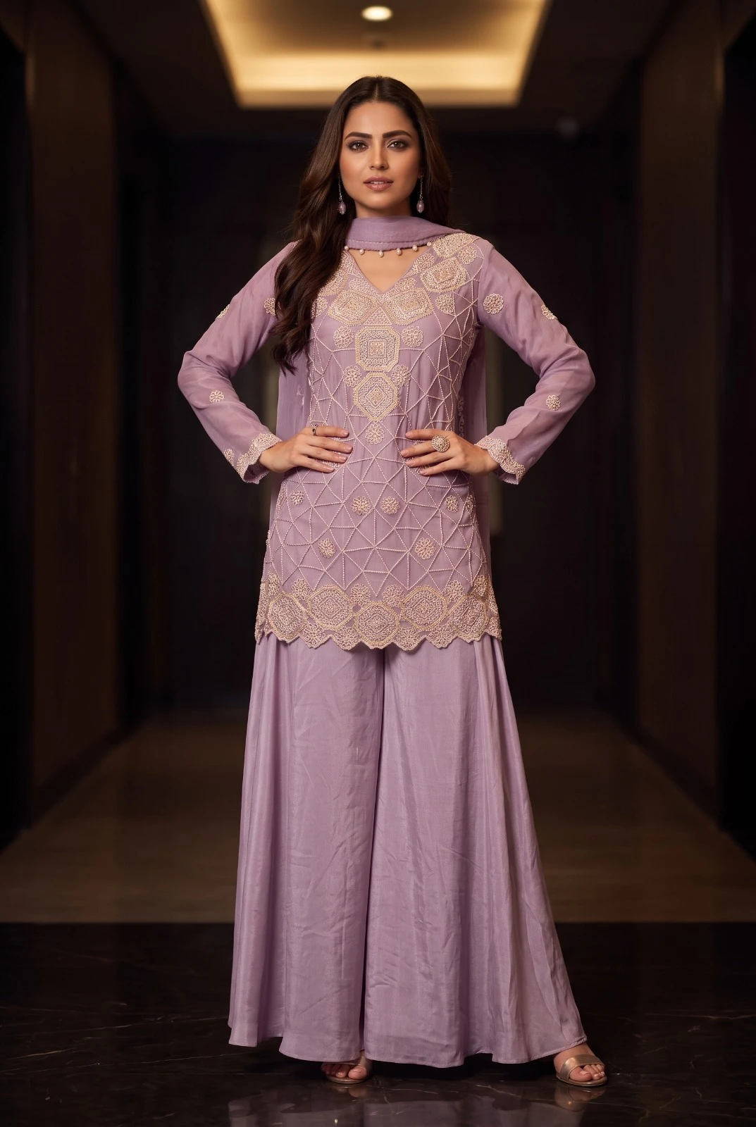 Maleeka Premium Chinon Beads Work Sharara Suit Set
