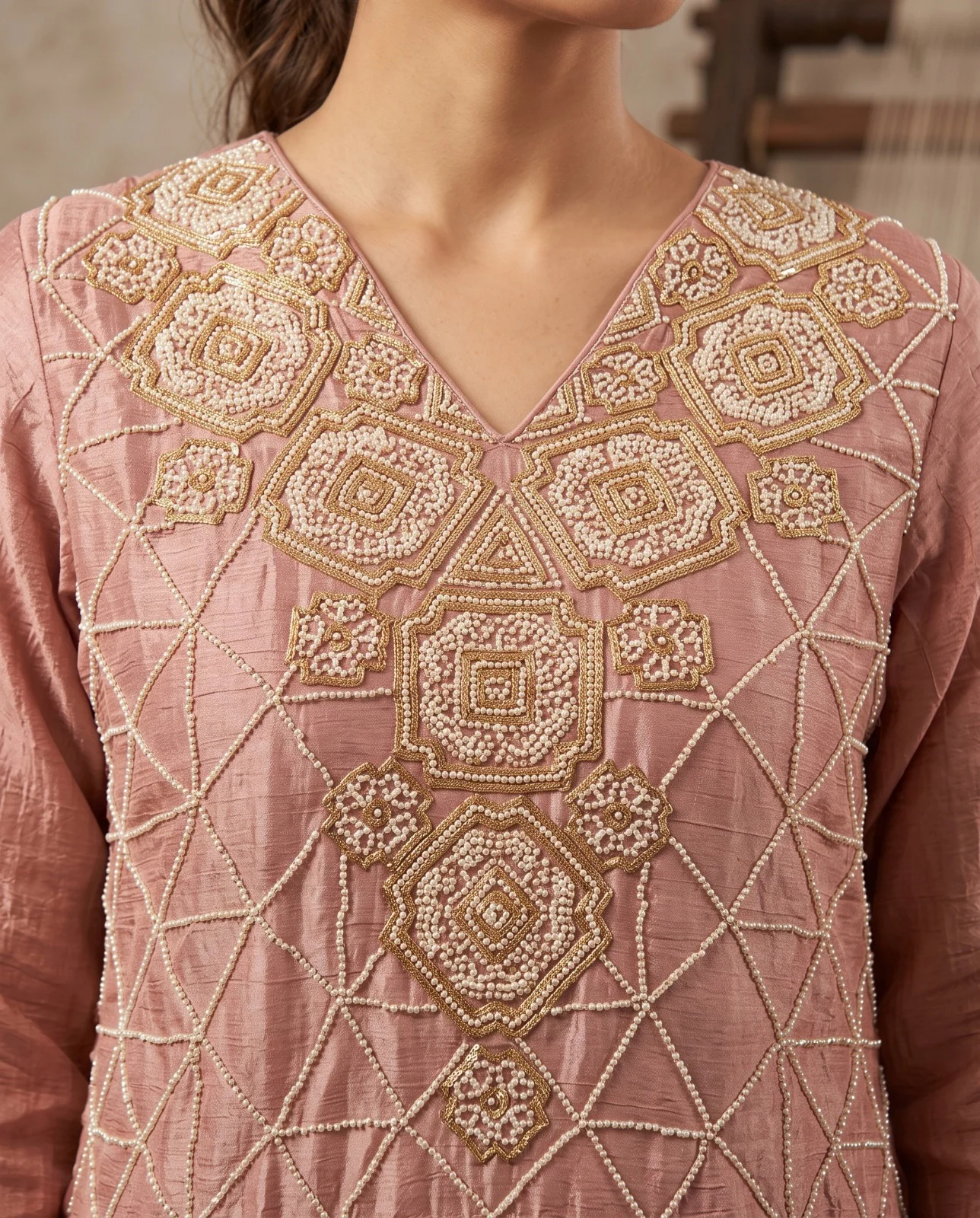 Maleeka Premium Chinon Beads Work Sharara Suit Set