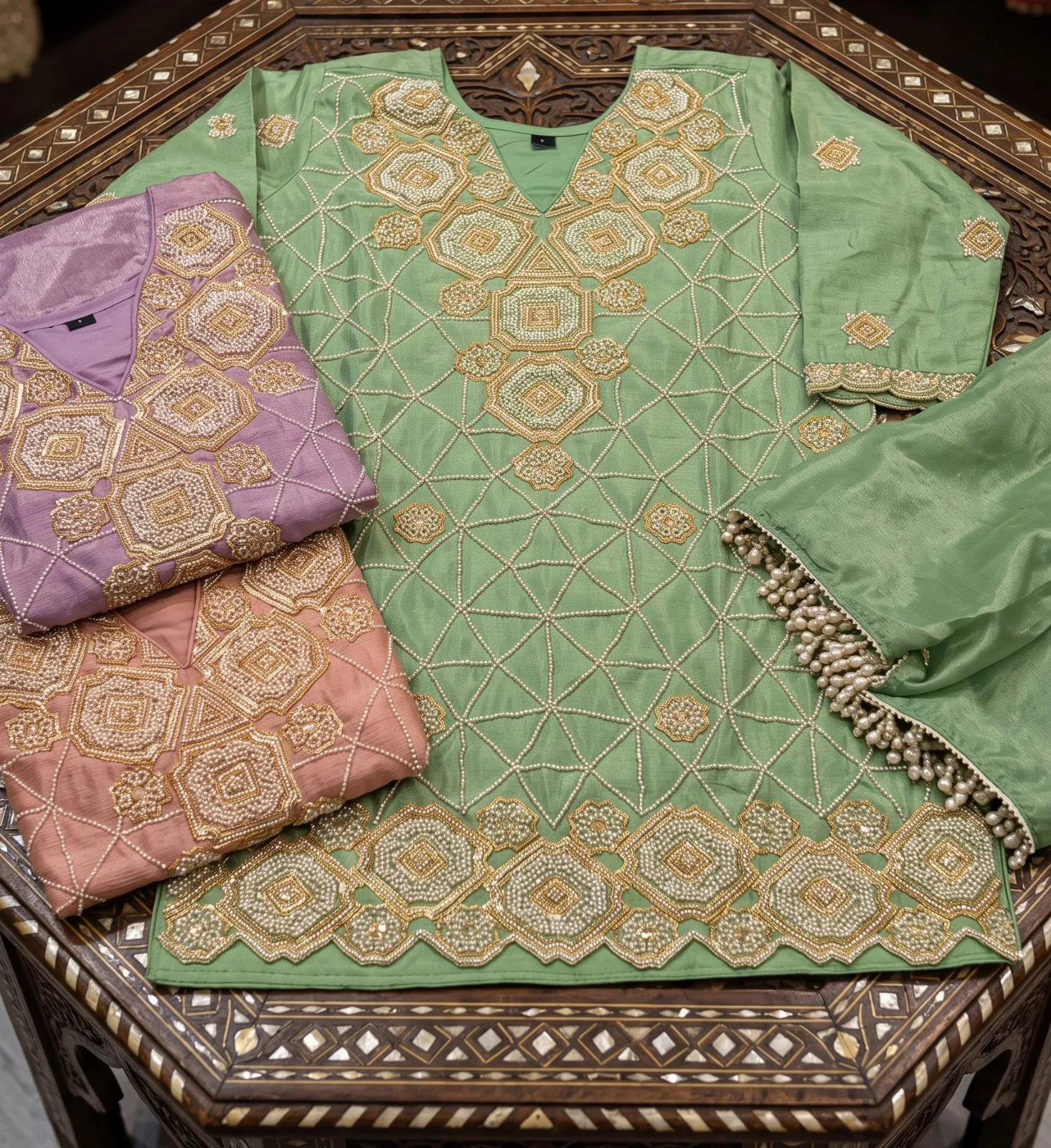 Maleeka Premium Chinon Beads Work Sharara Suit Set