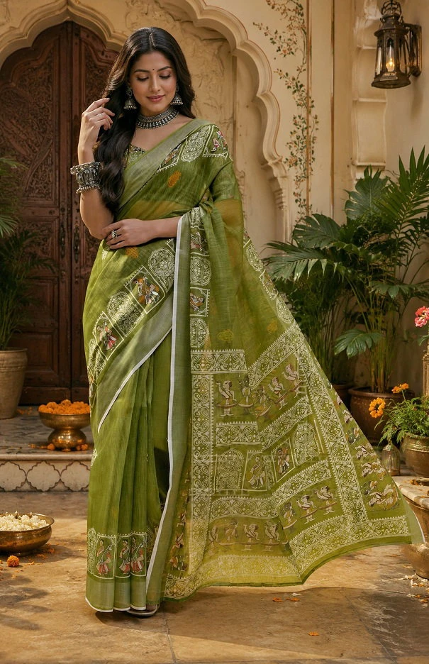 Meera 347 Linen Digital Printed Casual Wear Saree Collection