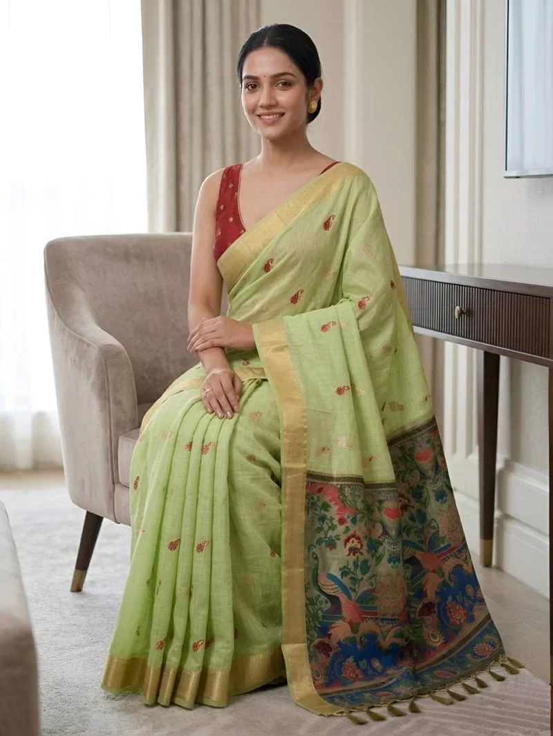 Mv Vis 2 Cream Cotton Jacquard Worked Saree Collection