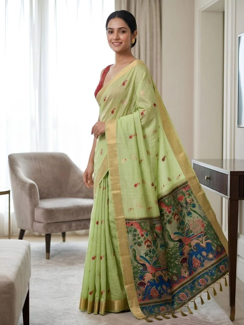 Mv Vis 2 Cream Cotton Jacquard Worked Saree Collection