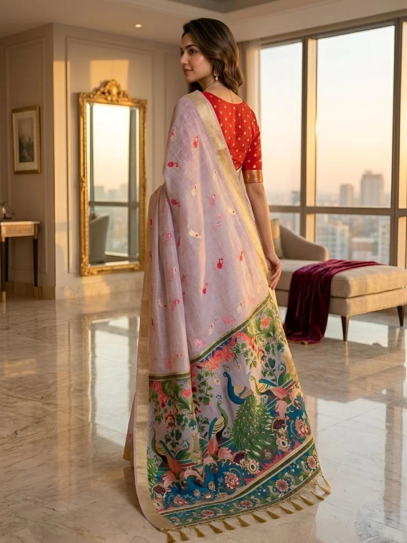 Mv Vis 2 Cream Cotton Jacquard Worked Saree Collection