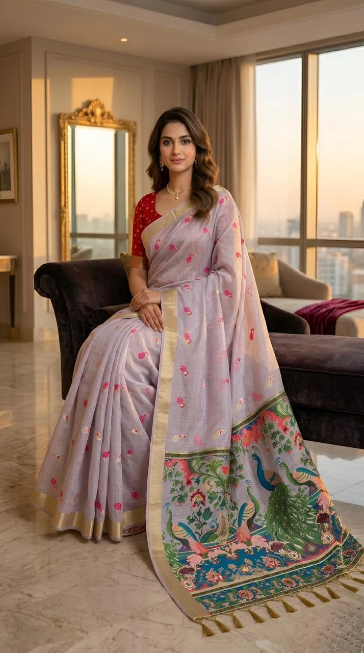 Mv Vis 2 Cream Cotton Jacquard Worked Saree Collection