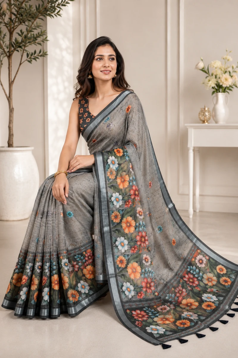 Mv Vis 27 Cotton Simar Floral Printed Saree 3