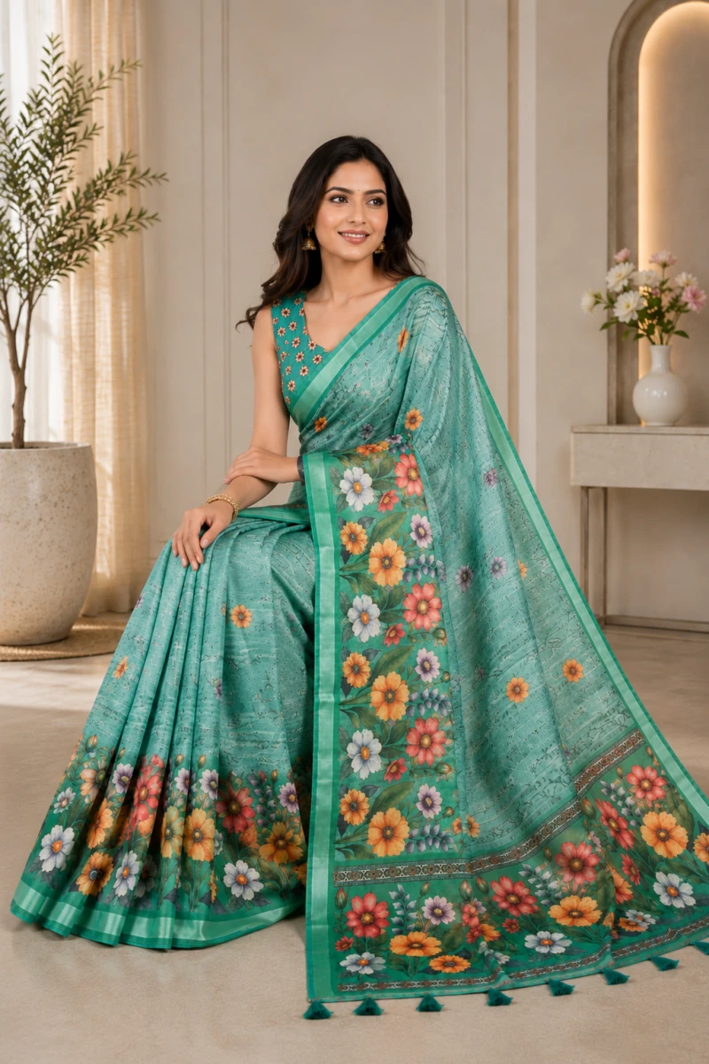 Mv Vis 27 Cotton Simar Floral Printed Saree 5
