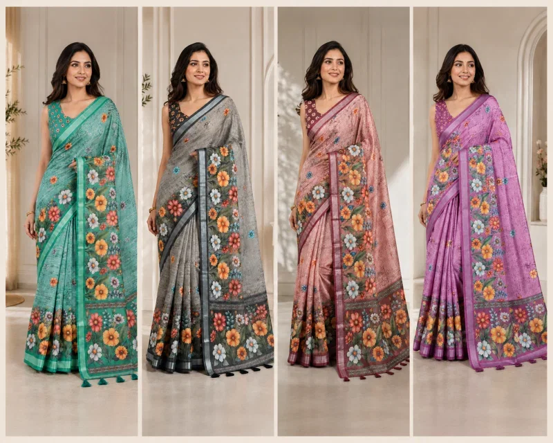 Mv Vis 27 Cotton Simar Floral Printed Saree 6