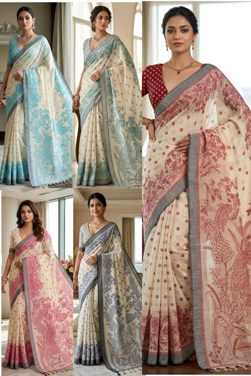 Mv Vis 3 Cotton Silk Floral Printed Saree Collection