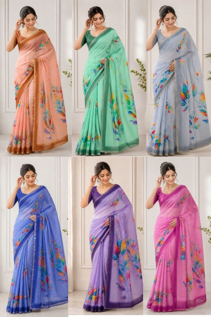 Mv Vis 6 Linen Floral Printed Saree Collection
