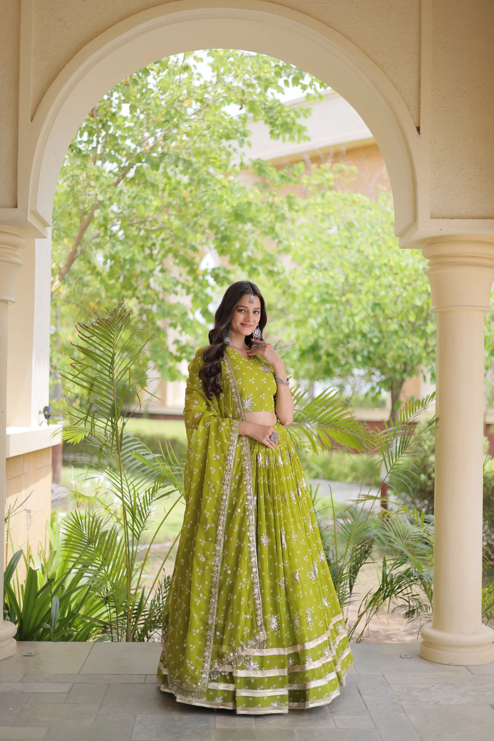 Navratri Bandhej Print Faux Georgette Lehenga Choli with Dupatta Set