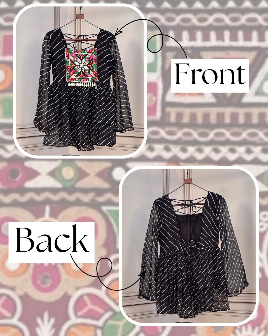 Navratri Laheriya Print Kutchi Gamthi Patchwork Top KA-5074