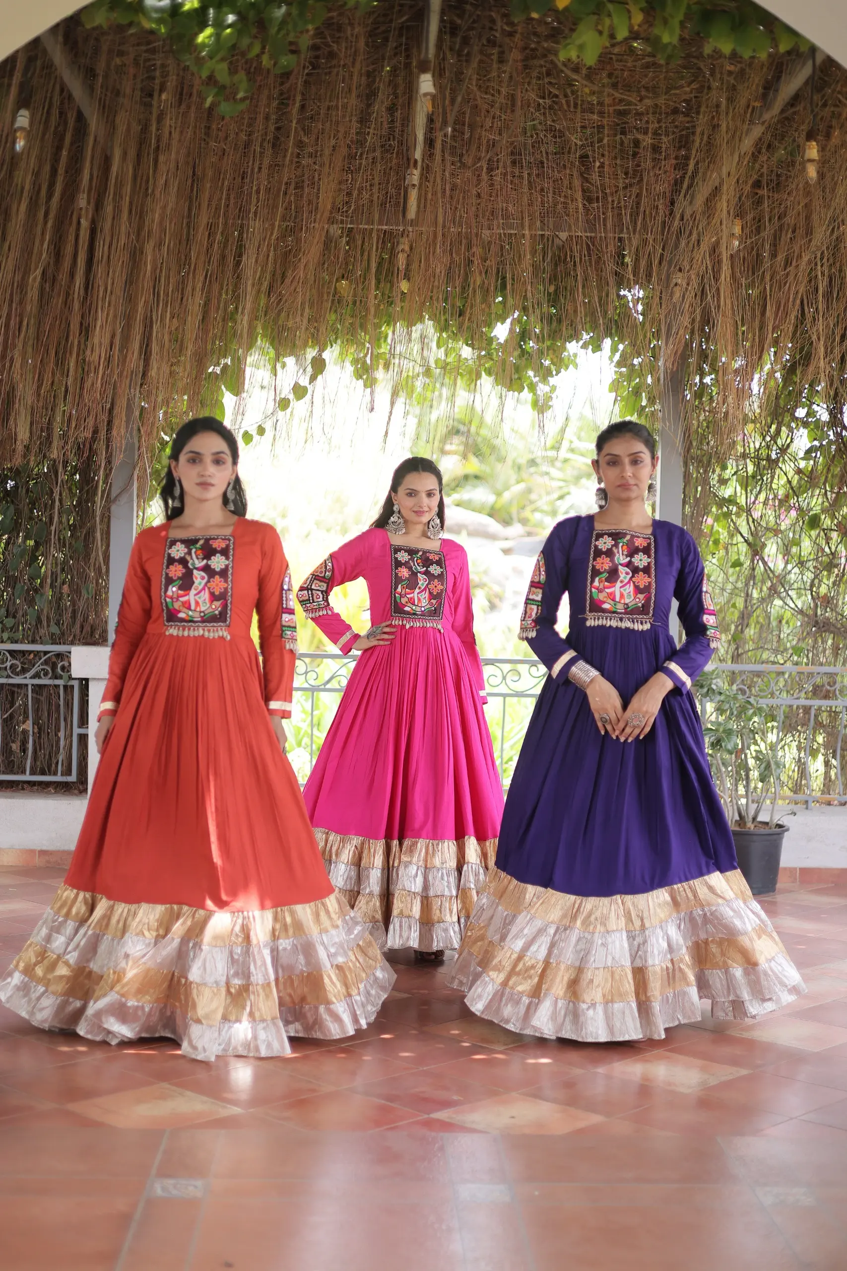 Navratri Reyon Kutchi Gamthi Thread Work Gown 2026