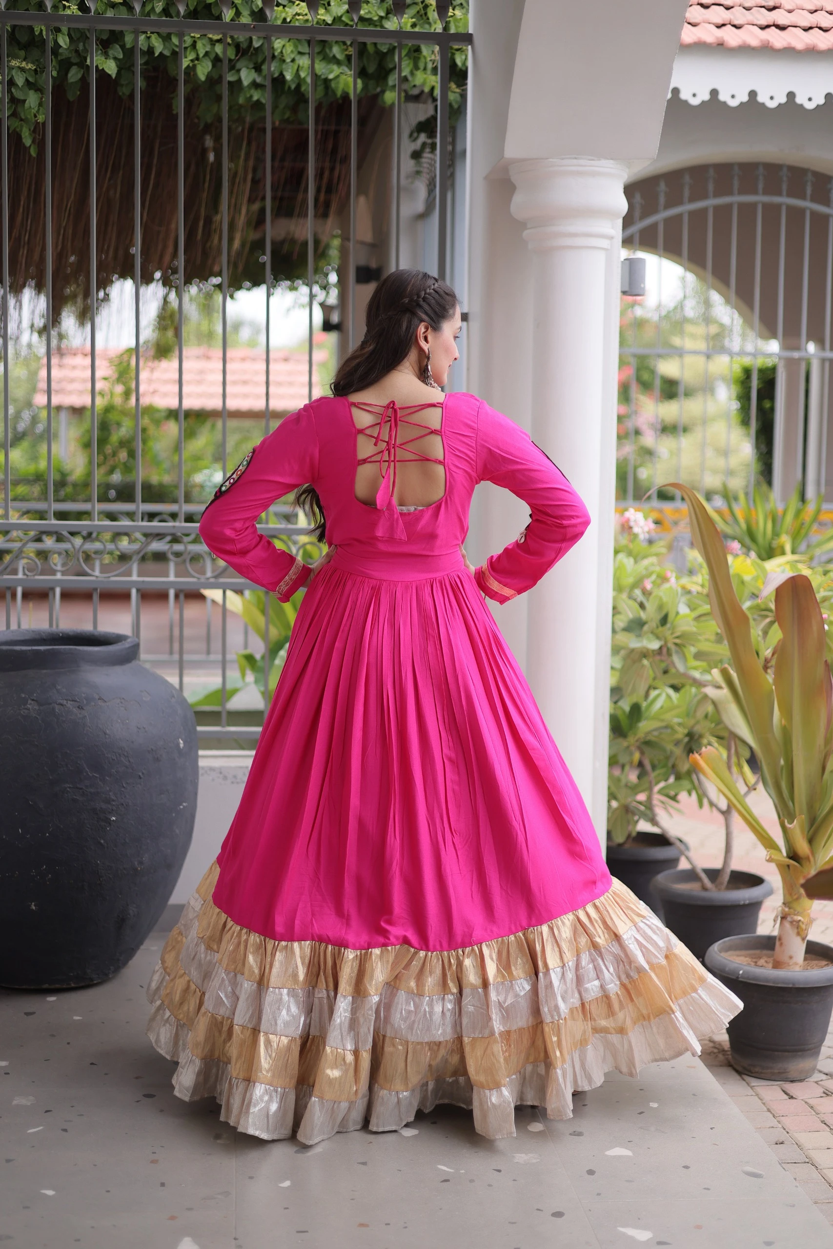 Navratri Reyon Kutchi Gamthi Thread Work Gown 2026