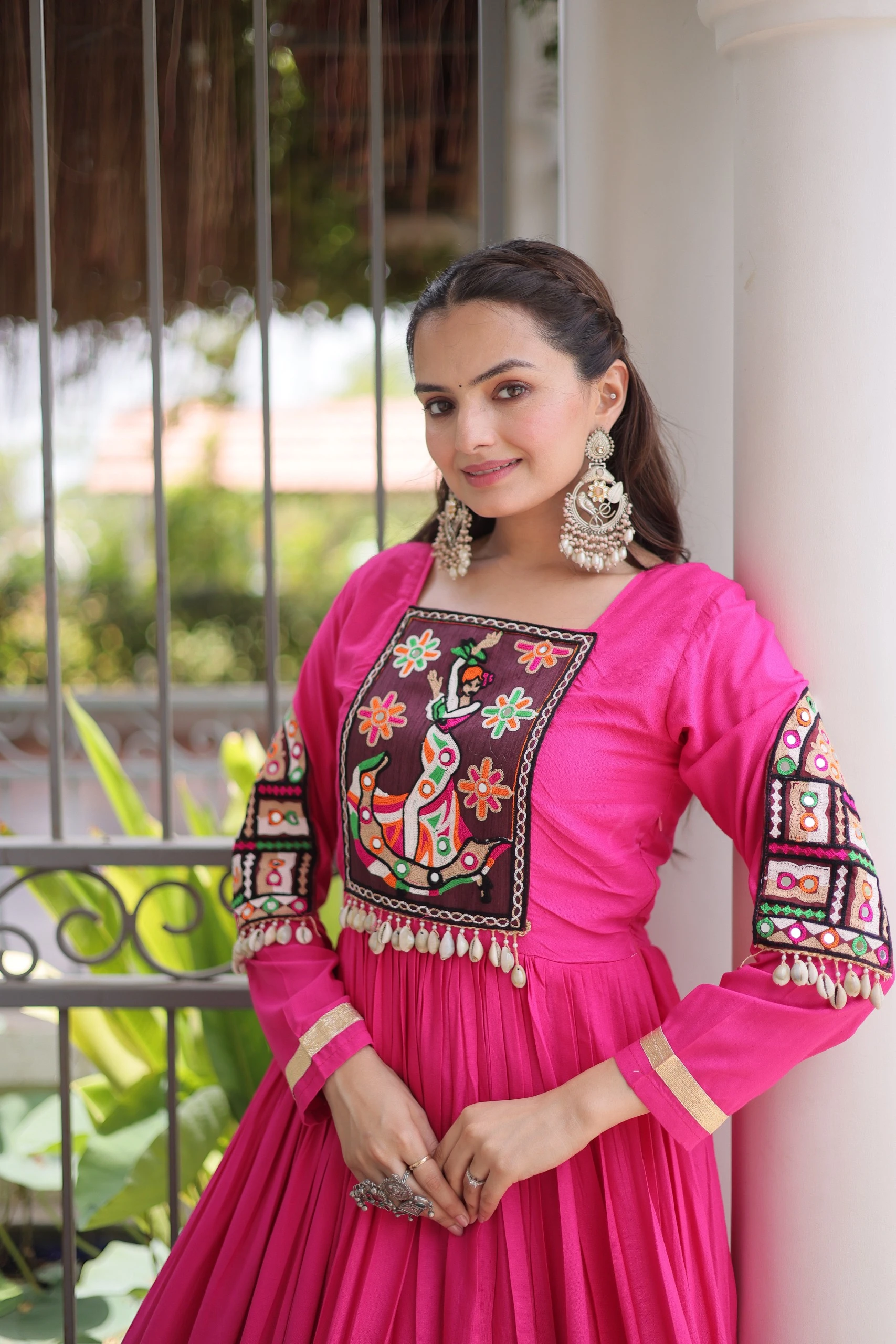 Navratri Reyon Kutchi Gamthi Thread Work Gown 2026